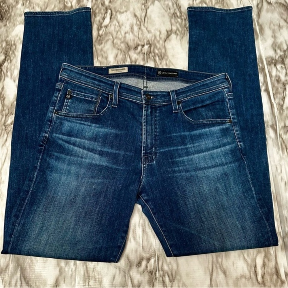 AG Adriano Goldschmied Dark Blue Wash Slim Straight Leg Jeans Matchstick - Picture 1 of 12